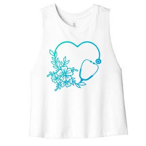 Floral Stethoscope Medical Instruts Health Workers Gift Women's Racerback Cropped Tank