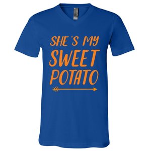 Funny Shes My Sweet Potato For Matching Couple Thanksgiving V-Neck T-Shirt