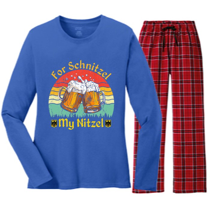 For Schnitzel My Nitzel Funny Oktoberfest Women's Long Sleeve Flannel Pajama Set 