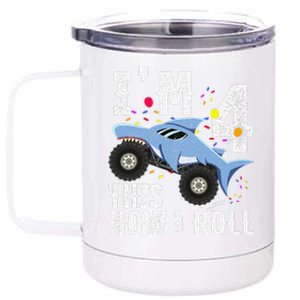 Funny Shark Monster Truck 4th 2015 Birthday 12 oz Stainless Steel Tumbler Cup