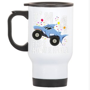 Funny Shark Monster Truck 4th 2015 Birthday Stainless Steel Travel Mug