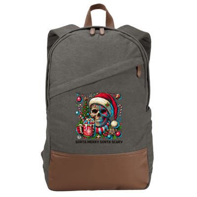 Funny Sorta Merry Sorta Scary Skeleton Christmas Tree Xmas Cotton Canvas Backpack