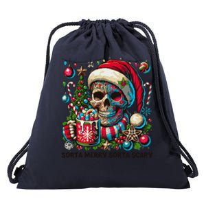 Funny Sorta Merry Sorta Scary Skeleton Christmas Tree Xmas Drawstring Bag