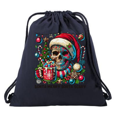 Funny Sorta Merry Sorta Scary Skeleton Christmas Tree Xmas Drawstring Bag