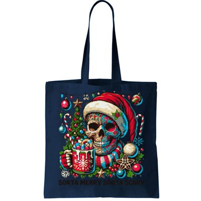 Funny Sorta Merry Sorta Scary Skeleton Christmas Tree Xmas Tote Bag