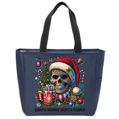 Funny Sorta Merry Sorta Scary Skeleton Christmas Tree Xmas Zip Tote Bag