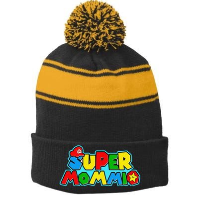 Funny Super Mommio MotherS Day Gamer Gift Stripe Pom Pom Beanie