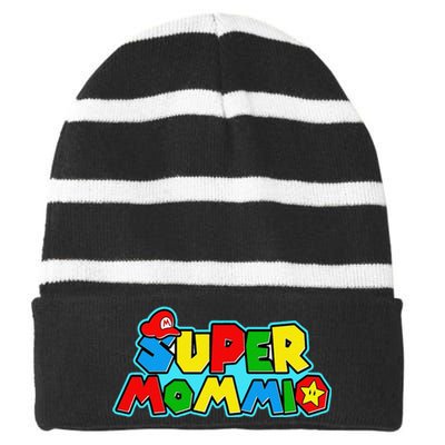 Funny Super Mommio MotherS Day Gamer Gift Striped Beanie with Solid Band