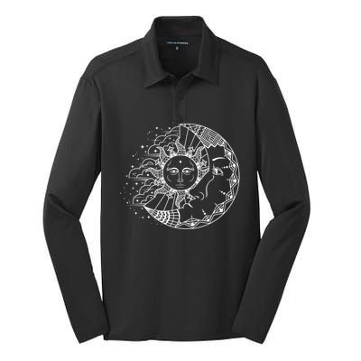 Funny Sun Moon Astrology Astronomer Astronomy Gift Silk Touch Performance Long Sleeve Polo