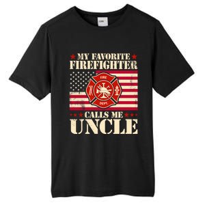 Fire Saying My Favorite Firefighter Calls Me Uncle Great Gift Tall Fusion ChromaSoft Performance T-Shirt