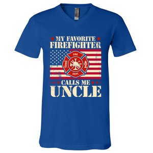 Fire Saying My Favorite Firefighter Calls Me Uncle Great Gift V-Neck T-Shirt