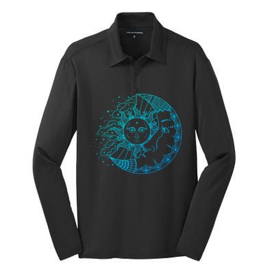 Funny Sun Moon Astrology Astronomer Astronomy Gift Silk Touch Performance Long Sleeve Polo