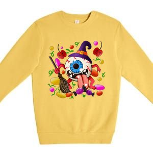 Funny Scary Monster Eyeball Face Halloween Premium Crewneck Sweatshirt