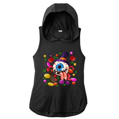 Funny Scary Monster Eyeball Face Halloween Ladies PosiCharge Tri-Blend Wicking Draft Hoodie Tank