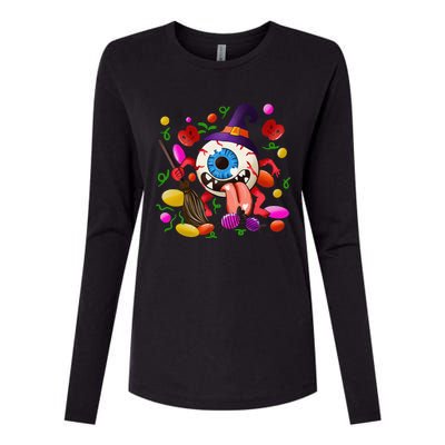 Funny Scary Monster Eyeball Face Halloween Womens Cotton Relaxed Long Sleeve T-Shirt