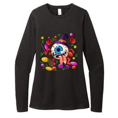 Funny Scary Monster Eyeball Face Halloween Womens CVC Long Sleeve Shirt