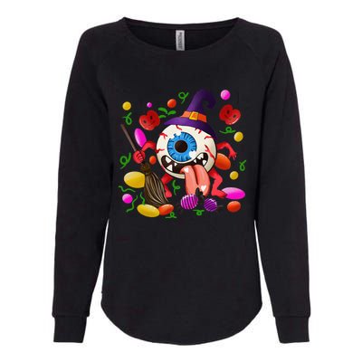 Funny Scary Monster Eyeball Face Halloween Womens California Wash Sweatshirt