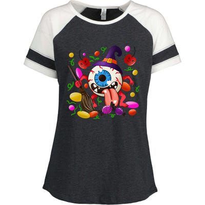 Funny Scary Monster Eyeball Face Halloween Enza Ladies Jersey Colorblock Tee