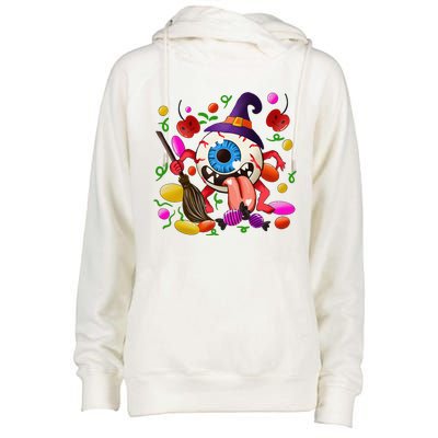 Funny Scary Monster Eyeball Face Halloween Womens Funnel Neck Pullover Hood