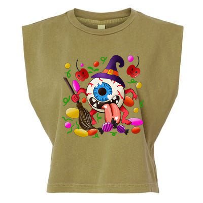 Funny Scary Monster Eyeball Face Halloween Garment-Dyed Women's Muscle Tee