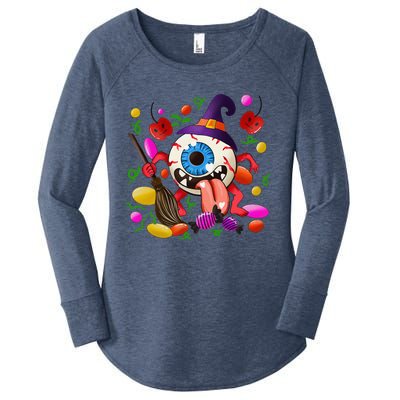 Funny Scary Monster Eyeball Face Halloween Women's Perfect Tri Tunic Long Sleeve Shirt