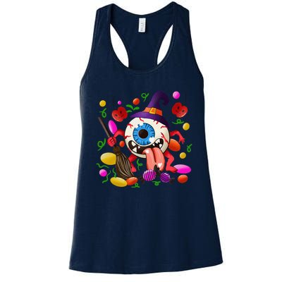 Funny Scary Monster Eyeball Face Halloween Women's Racerback Tank