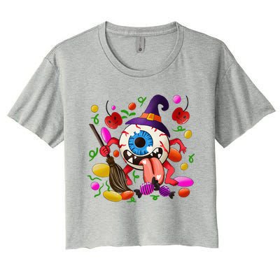 Funny Scary Monster Eyeball Face Halloween Women's Crop Top Tee