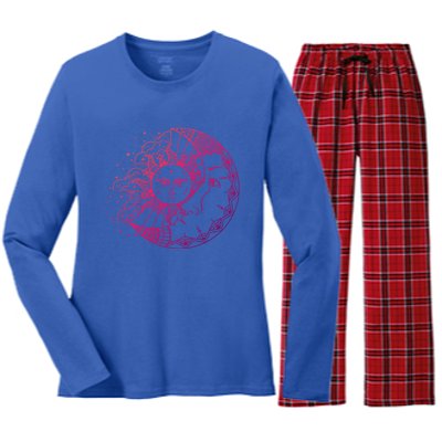 Funny Sun Moon Astrology Astronomer Astronomy Gift Women's Long Sleeve Flannel Pajama Set 