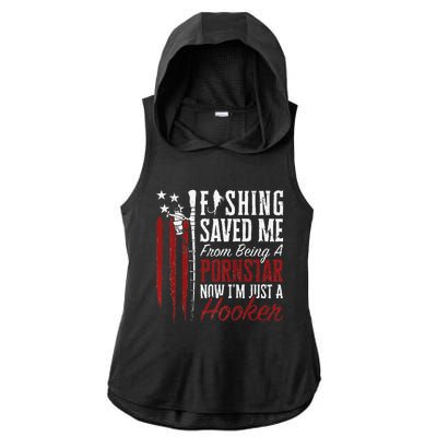 Fishing Saved Me From Being A Hooker Fisherman (On Back) Ladies PosiCharge Tri-Blend Wicking Draft Hoodie Tank