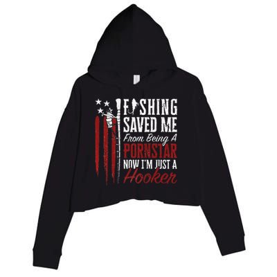 Fishing Saved Me From Being A Hooker Fisherman (On Back) Crop Fleece Hoodie