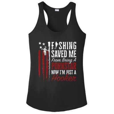 Fishing Saved Me From Being A Hooker Fisherman (On Back) Ladies PosiCharge Competitor Racerback Tank