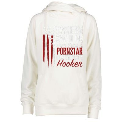 Fishing Saved Me From Being A Hooker Fisherman (On Back) Womens Funnel Neck Pullover Hood