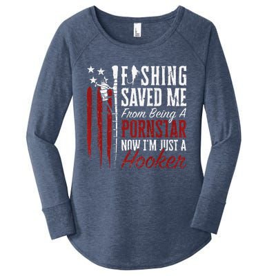 Fishing Saved Me From Being A Hooker Fisherman (On Back) Women's Perfect Tri Tunic Long Sleeve Shirt