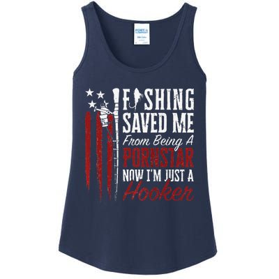 Fishing Saved Me From Being A Hooker Fisherman (On Back) Ladies Essential Tank