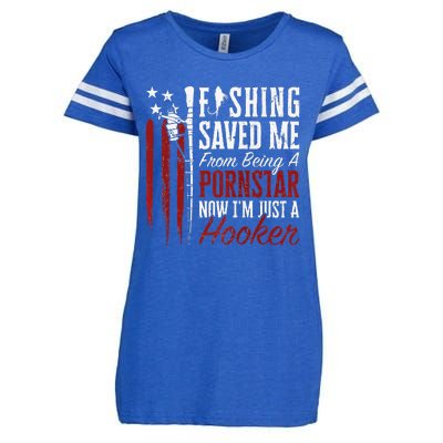 Fishing Saved Me From Being A Hooker Fisherman (On Back) Enza Ladies Jersey Football T-Shirt