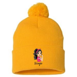 Funny Spanish Maestra Bilingue Bilingual Teacher Gift Pom Pom 12in Knit Beanie