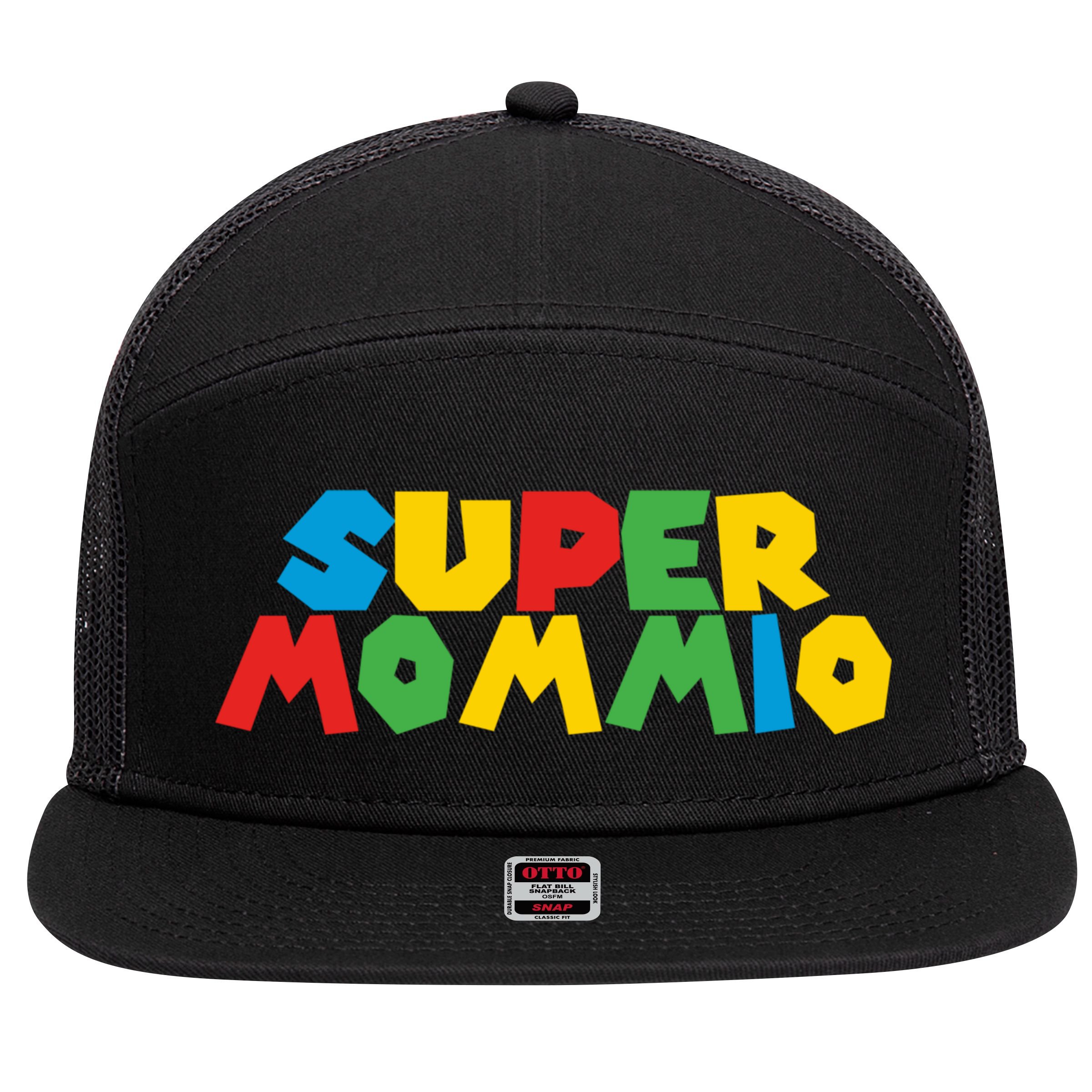 Funny Super Mommio Mother's Day Gamer 7 Panel Mesh Trucker Snapback Hat