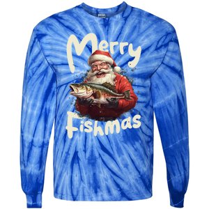 Funny Santa Merry Fishmas Gift Tie-Dye Long Sleeve Shirt