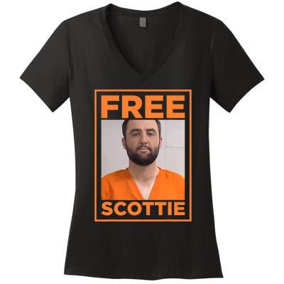 Free Scottie Mug Shot Funny Humour Women's V-Neck T-Shirt