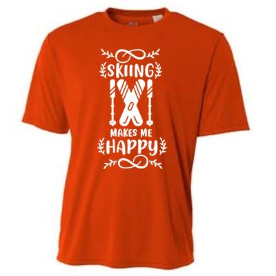 Funny Skiing Makes Me Happy Ski Gift Cooling Performance Crew T-Shirt