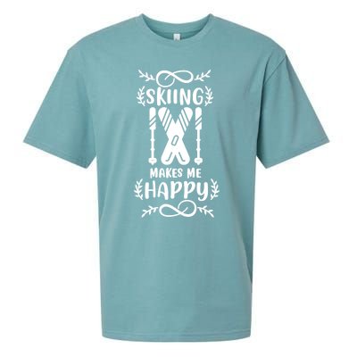 Funny Skiing Makes Me Happy Ski Gift Sueded Cloud Jersey T-Shirt