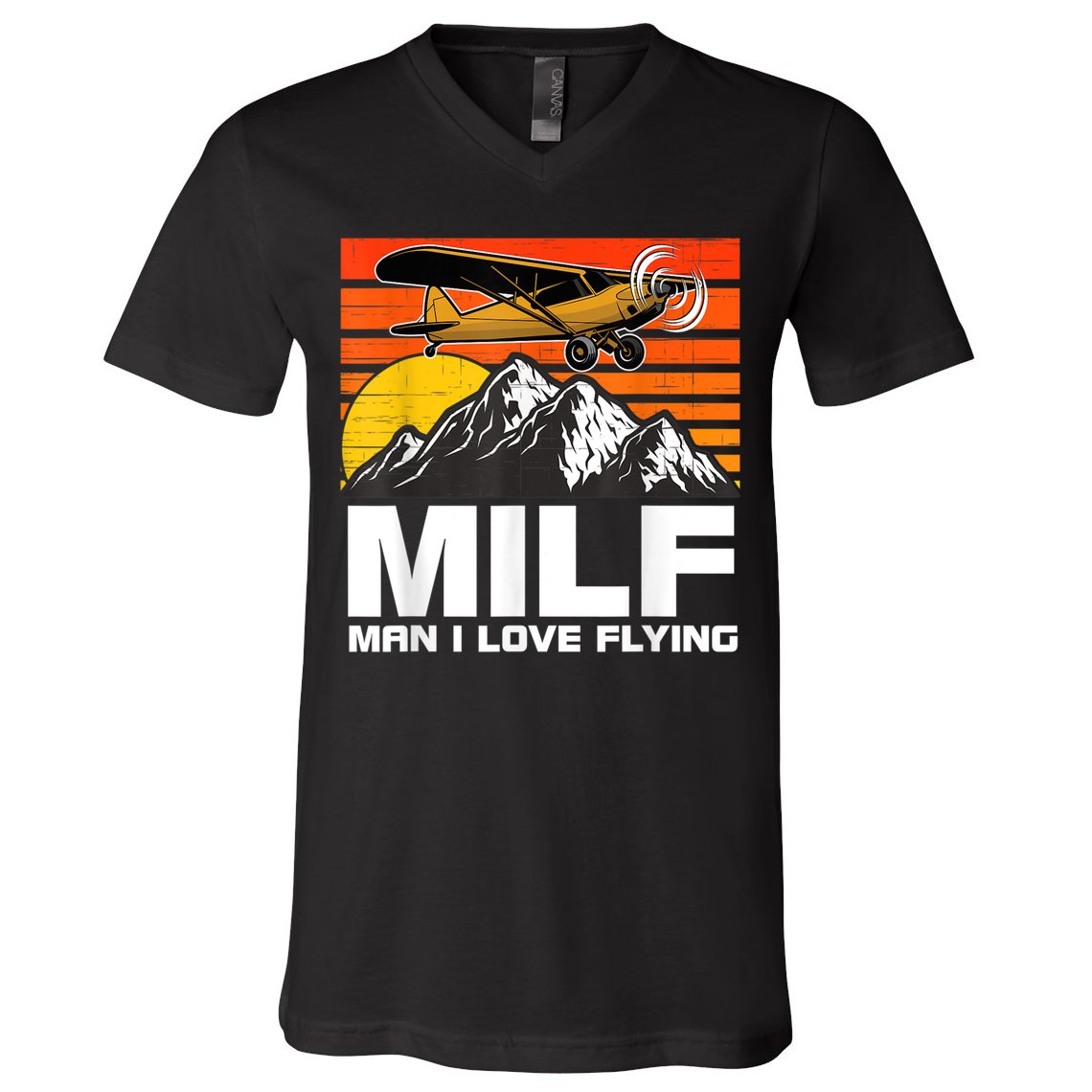 Funny Saying MILF Man I Love Flying V-Neck T-Shirt