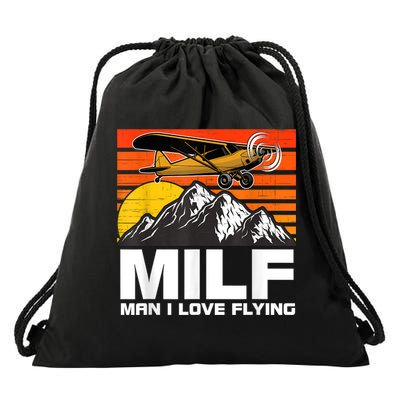 Funny Saying MILF Man I Love Flying Drawstring Bag