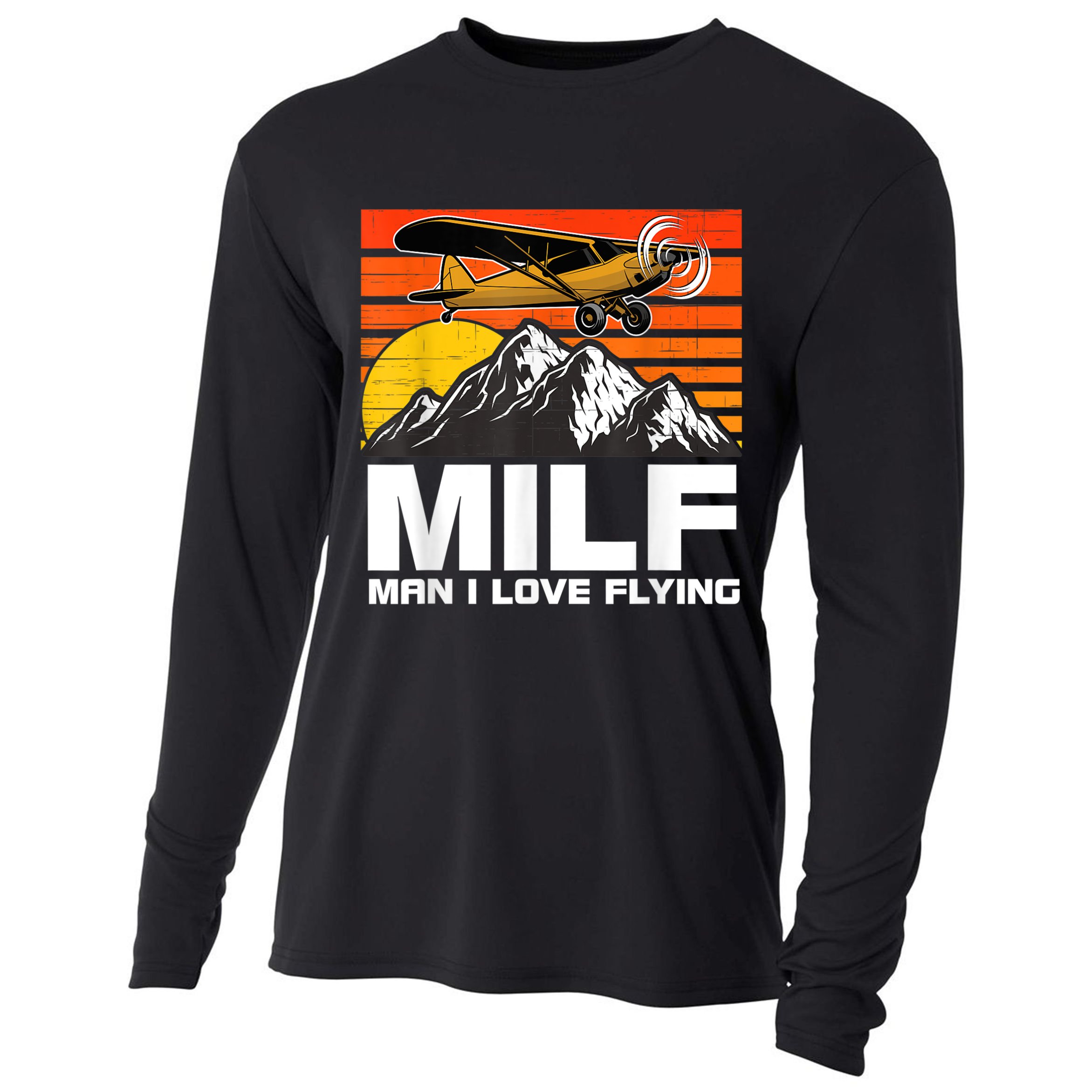 Funny Saying MILF Man I Love Flying Cooling Performance Long Sleeve Crew
