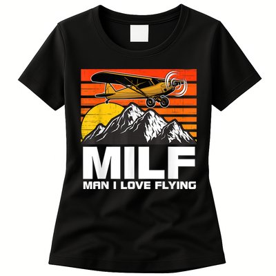 Funny Saying MILF Man I Love Flying Womens T-Shirt