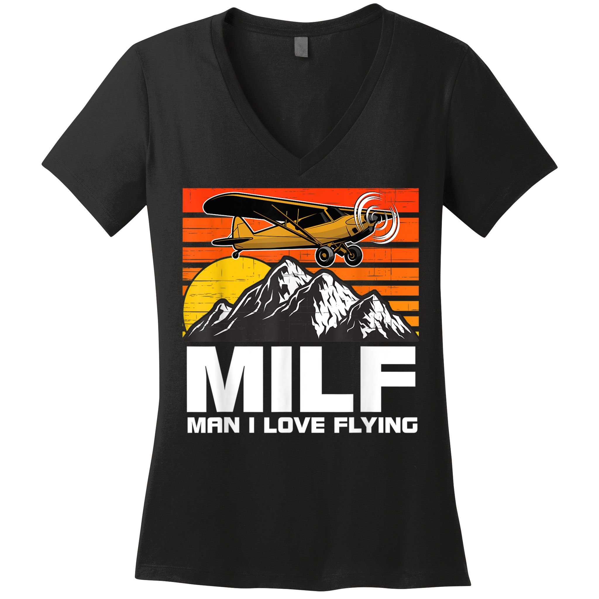 Funny Saying MILF Man I Love Flying Women's V-Neck T-Shirt