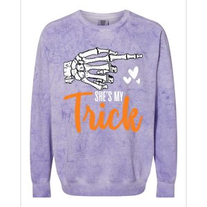 Funny SheS My Trick Skeleton Matching Couples Halloween Day Gift Colorblast Crewneck Sweatshirt