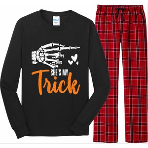 Funny SheS My Trick Skeleton Matching Couples Halloween Day Gift Long Sleeve Pajama Set