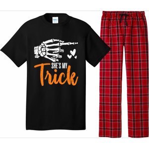 Funny SheS My Trick Skeleton Matching Couples Halloween Day Gift Pajama Set