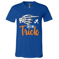 Funny SheS My Trick Skeleton Matching Couples Halloween Day Gift V-Neck T-Shirt